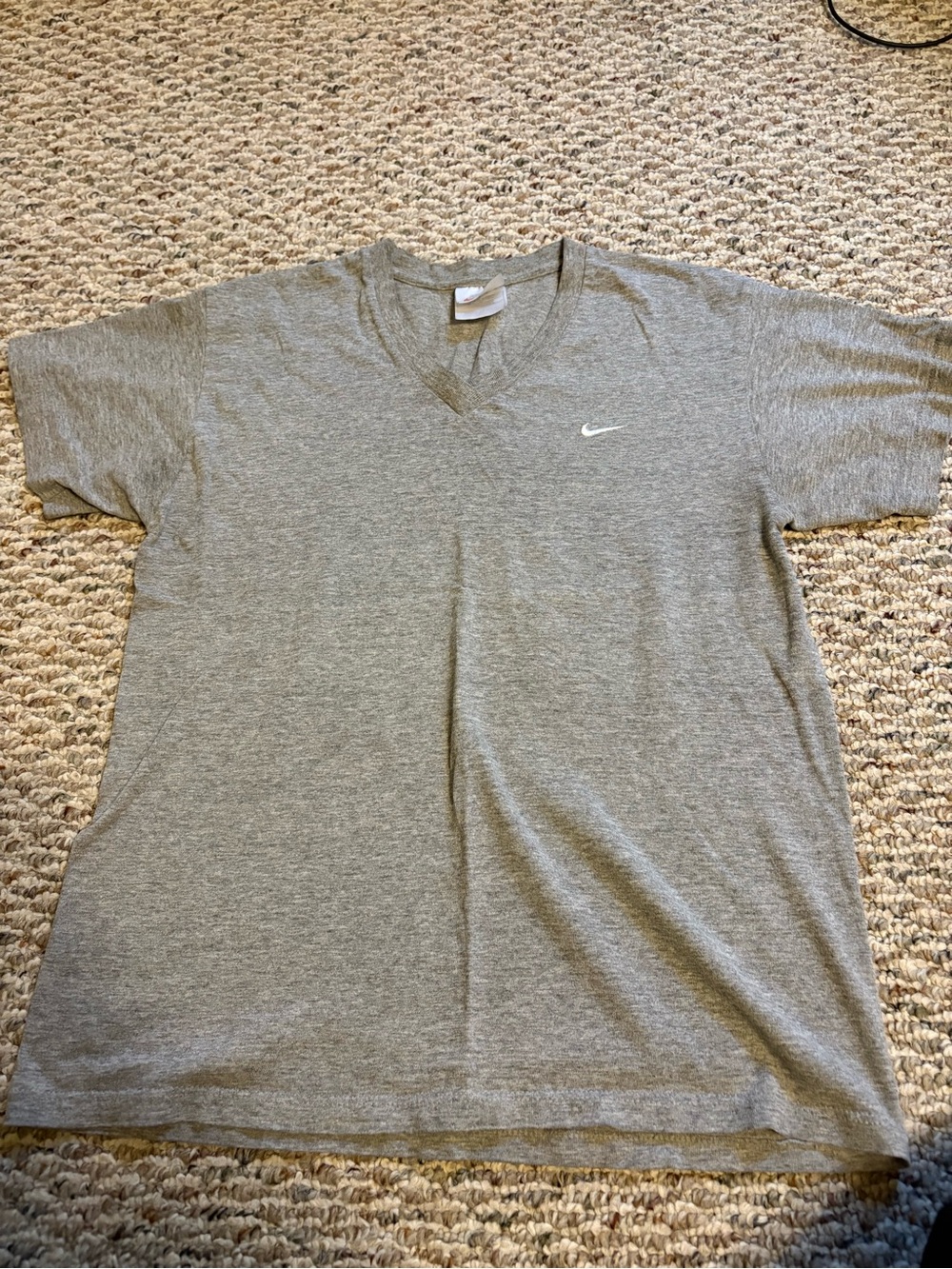 Nike Gray V-Neck Athletic Tee with White Swoosh